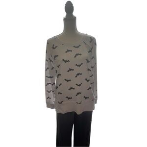 Grayson Threads White Sweater with Black Bat Print